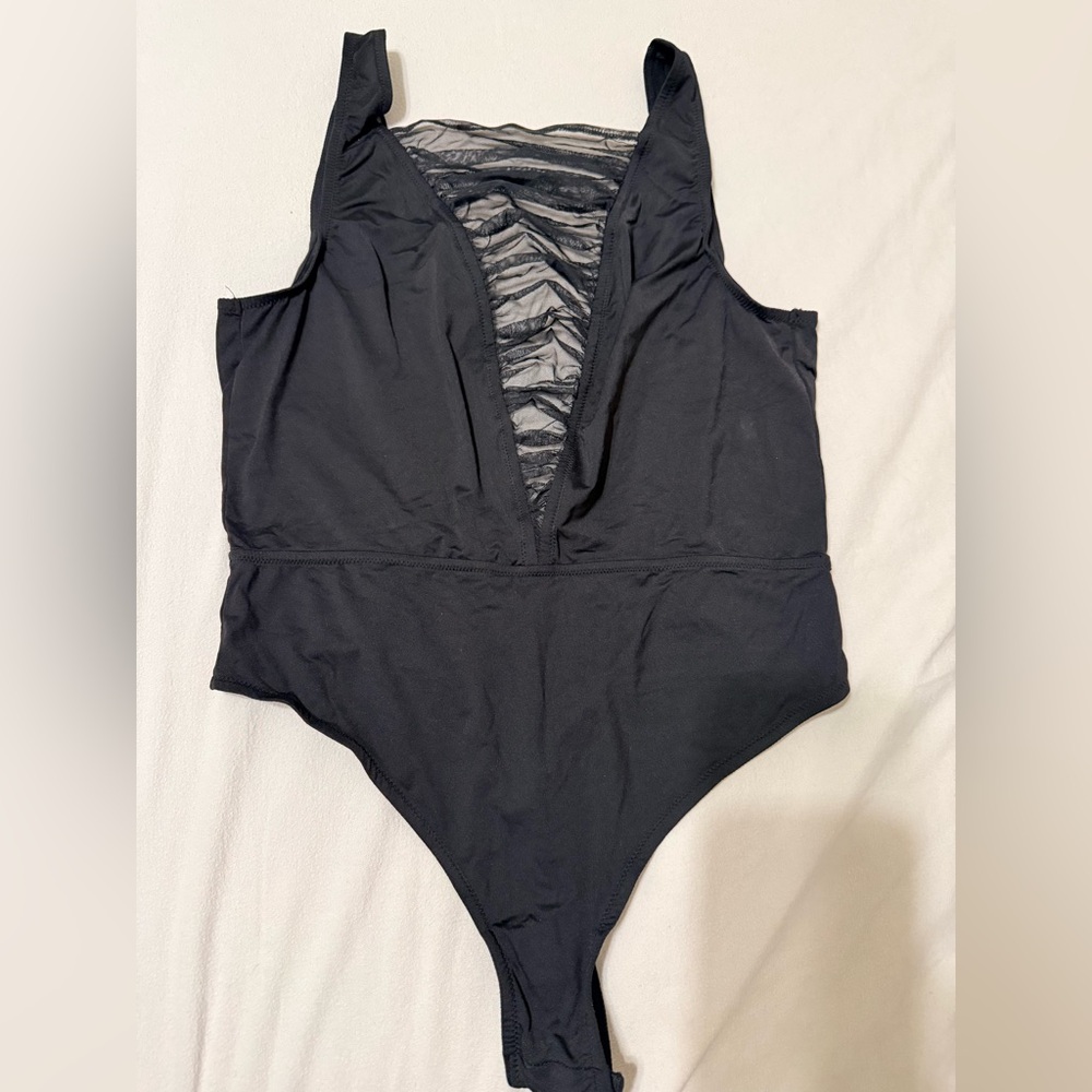 Victorias Secret Black Mesh Ruched Bodysuit